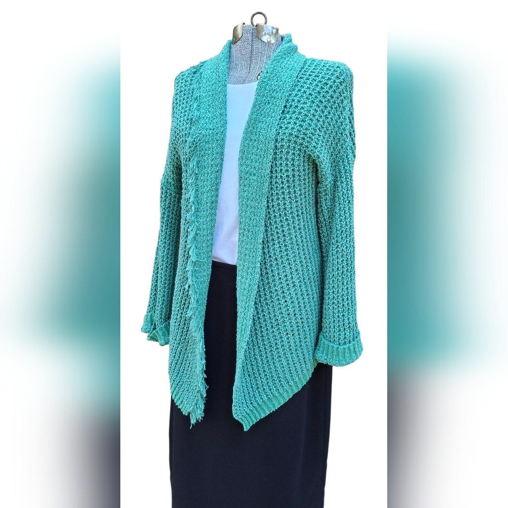 Free People I'll Be Around Green Silk Blend Chunky Knit Cardigan Size XS